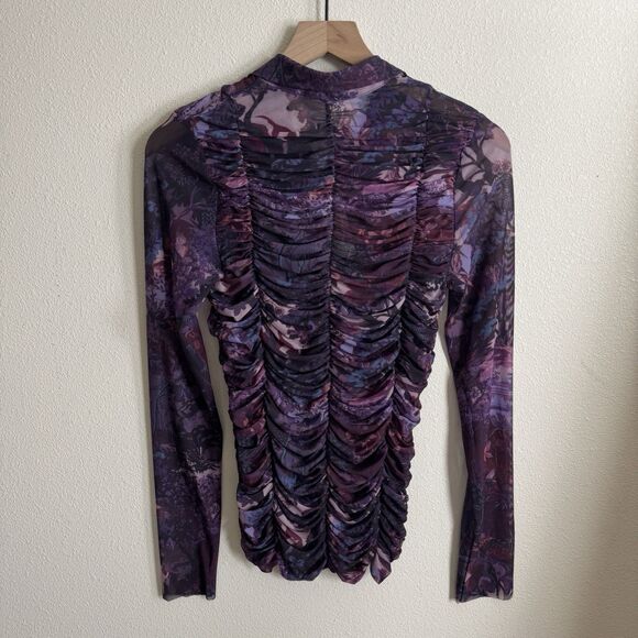 Pilcro Anthropologie Top Womens Small Purple Sheer‎ Button Up Nylon Fairy Grunge - Picture 8 of 16